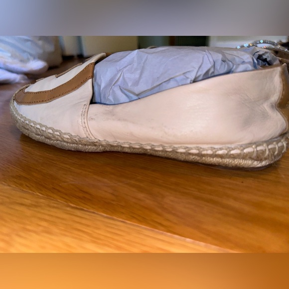 Tory Burch Leather Espadrilles Lonnie Flat Logo Natural Tan Sz 9 - Picture 5 of 9